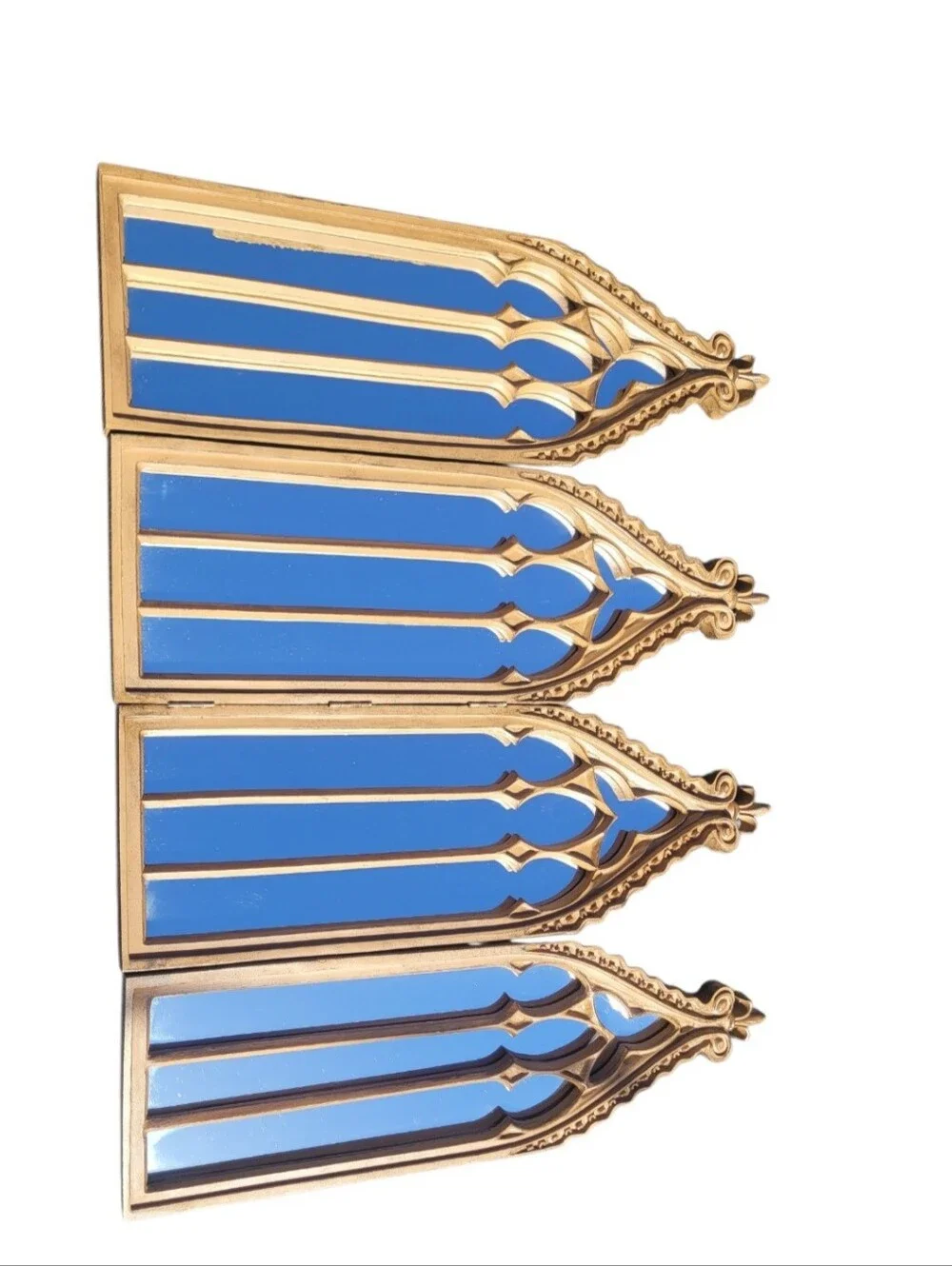 Wooden Gothic Arch Four-Panel Decor Mirror - Brown Cathedral Folding